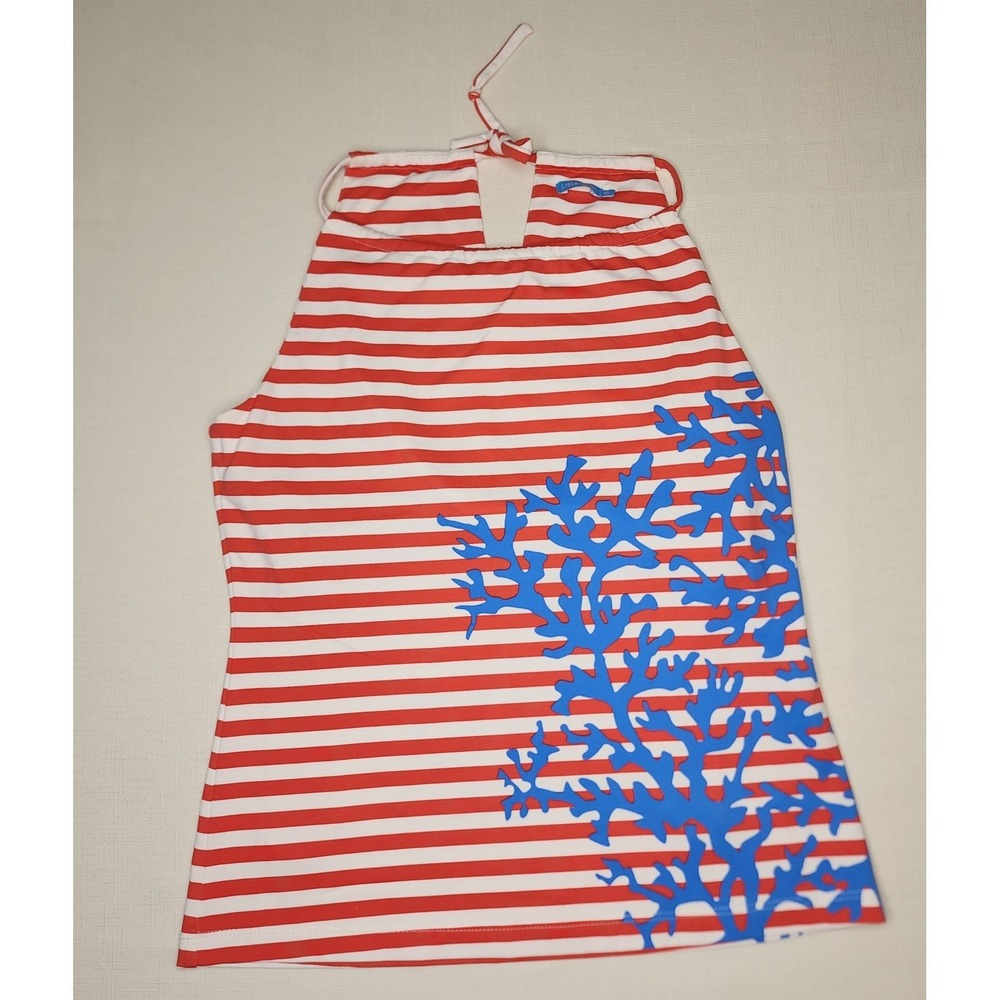 J McLaughlin Summer Tank Top XS Red White Blue Built In Bra Swim Nautical  Beach